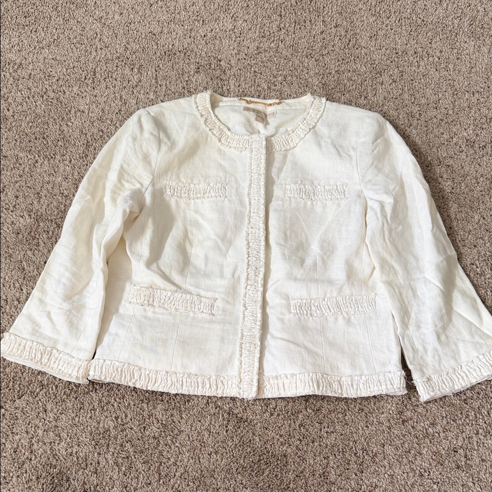Michael Kors Cream Linen Textured Jacket Size 12